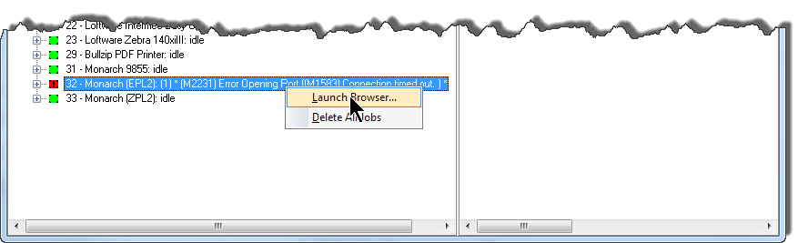 Status Application showing how to access and launch a printers web-interface using a broswer.